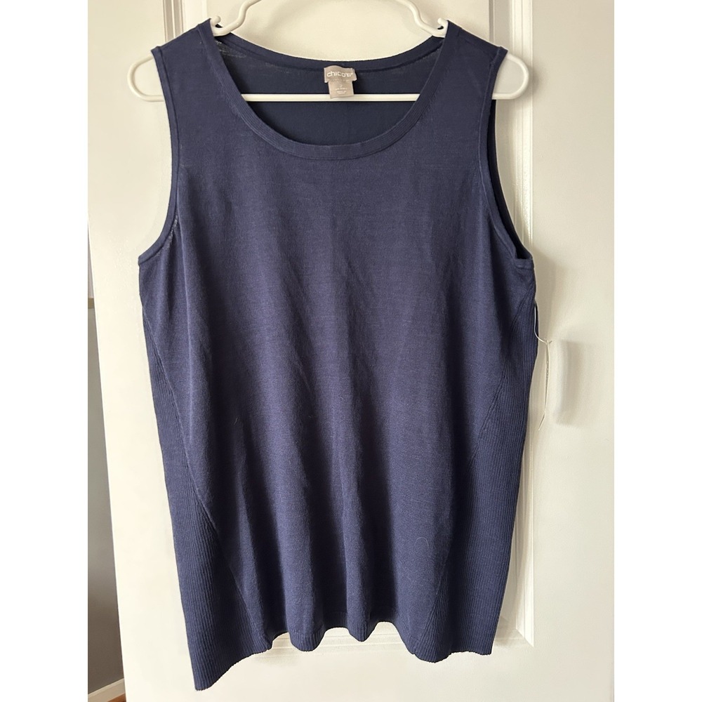 Chico's NWT Women's Navy Blue Knitted Sleeveless Tank Sweater Size 2 (US L)